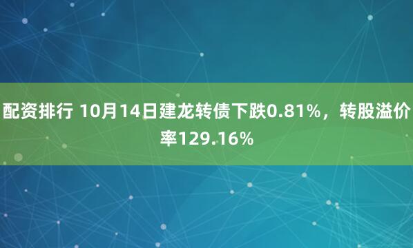配资排行 10月14日建龙转债下跌0.81%，转股溢价率129.16%